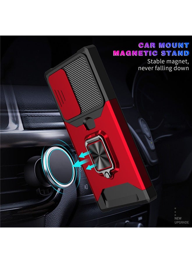 Generic - For Samsung Galaxy S24 Ultra Case with Card Holder, Galaxy S24 Ultra Case with Slide Camera Cover and 360° Rotate Ring Kickstand Magnetic car mount Phone Cover Case for Samsung Galaxy S24 Ultra（Red） - Image 1