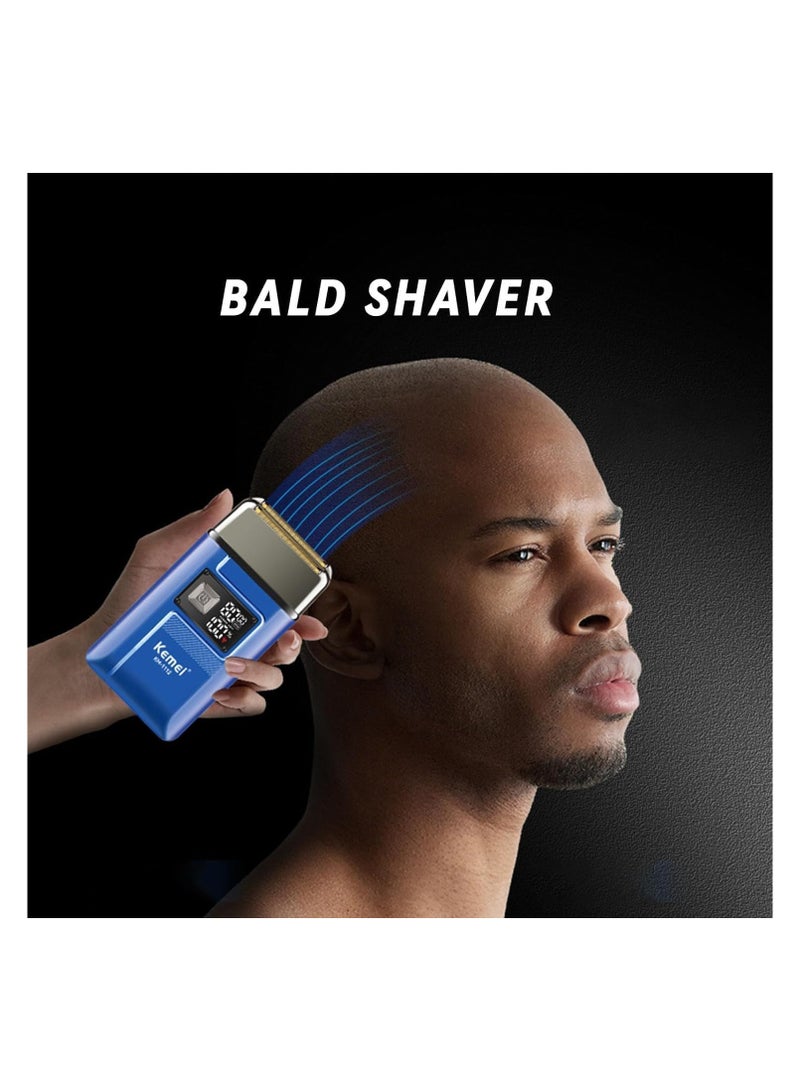 Kemei Professional Electric Foil Shaver for Men – Cordless Rechargeable Bald Razor with Double Foil & Pop-Up Trimmer for Precision Beard Grooming & Close Shave blue - Image 4