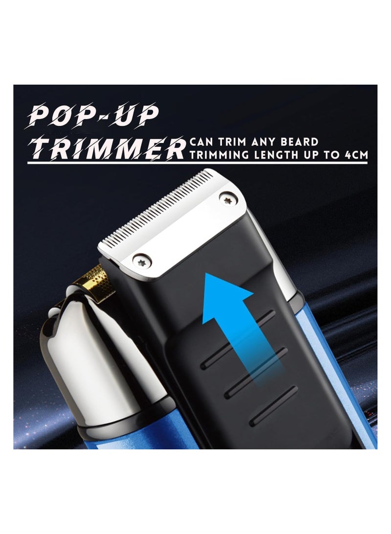 Kemei Professional Electric Foil Shaver for Men – Cordless Rechargeable Bald Razor with Double Foil & Pop-Up Trimmer for Precision Beard Grooming & Close Shave blue - Image 3