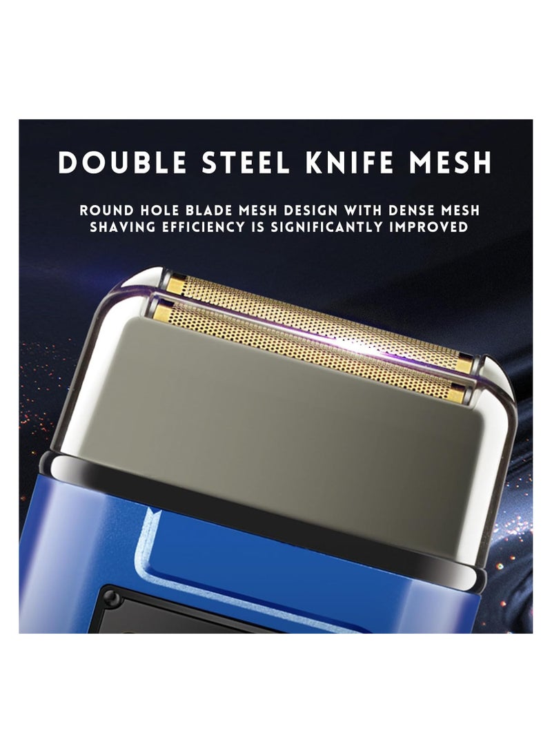 Kemei Professional Electric Foil Shaver for Men – Cordless Rechargeable Bald Razor with Double Foil & Pop-Up Trimmer for Precision Beard Grooming & Close Shave blue - Image 2