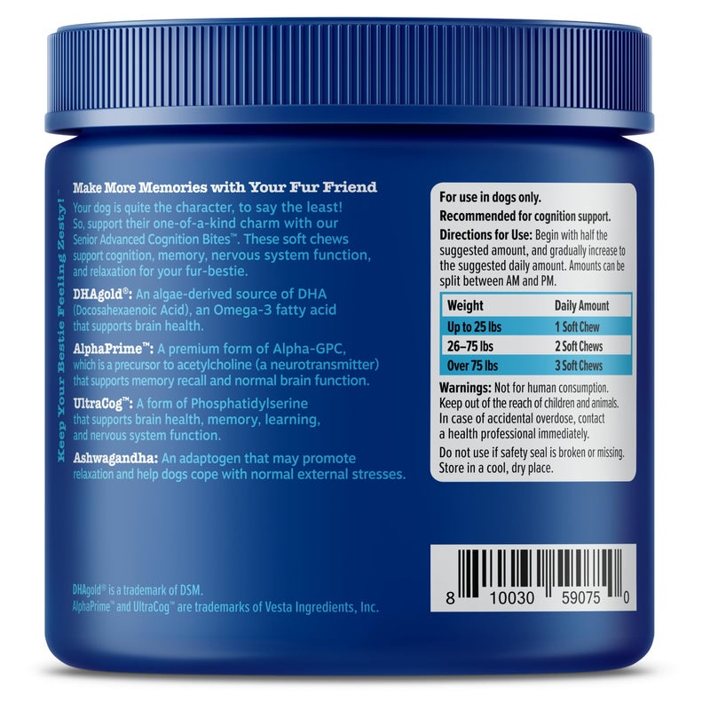 Zesty Paws Advanced Cognition Soft Chews for Dogs - with Omega 3 DHA, Ashwagandha & Alpha GPC - for Senior Dog Brain Health & Nervous System Support - Supplement for Calming & Relaxation - 90 Count - Image 5