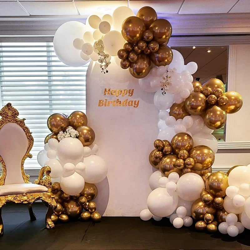 ADOINBY White and Gold Balloon Arch Kit, 140Pcs Matte White Metallic Gold and Gold Confetti Party Balloon Garland Kit for Wedding, Engagements, Birthday, Bridal Shower, Baby Shower Anniversary Decorations - Image 5