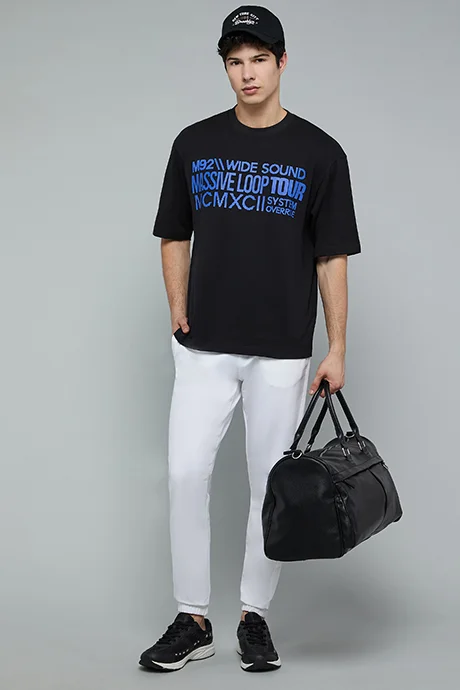 أر أند بي Typography Print T-Shirt with Crew Neck and Short Sleeves
