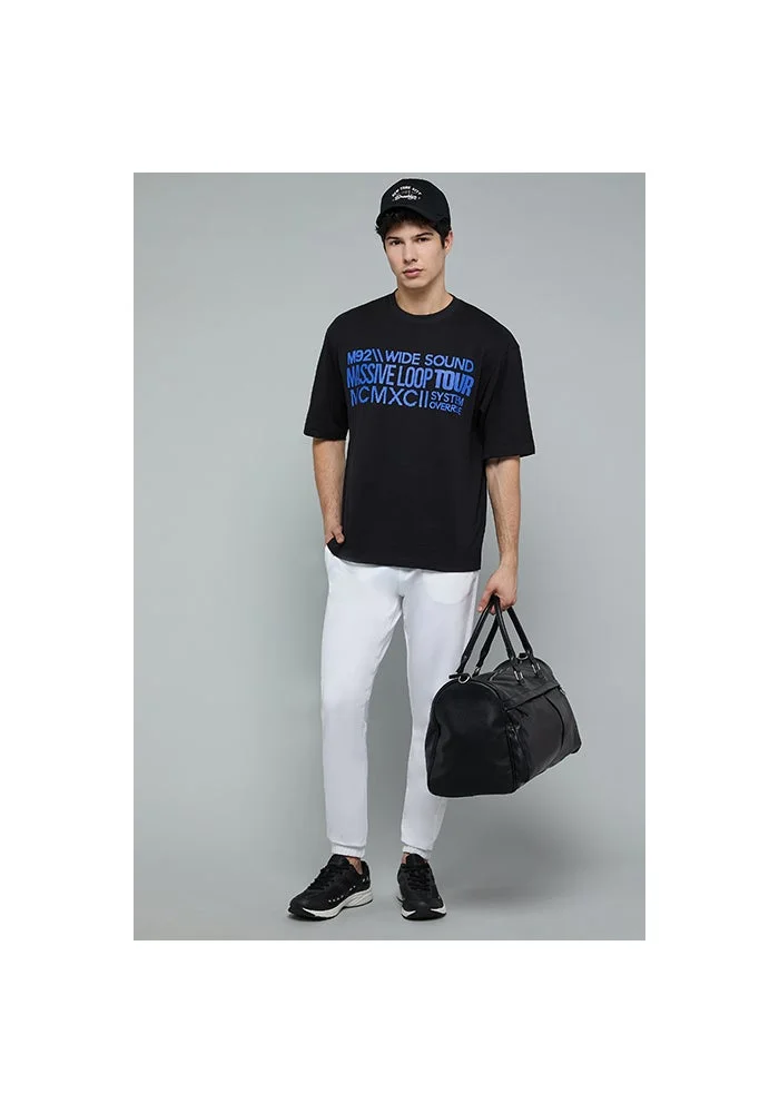 أر أند بي Typography Print T-Shirt with Crew Neck and Short Sleeves