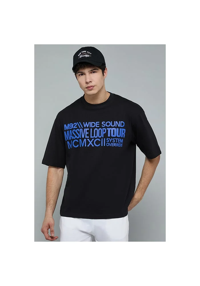 أر أند بي Typography Print T-Shirt with Crew Neck and Short Sleeves