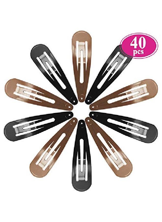 Funtopia - Women Hair Clips 40 Pcs 7Cm / 2.8 Inch Long No Slip Metal Hair Clips Large Snap Hair Clips Barrettes Hairpins For Thick Hair (Brown & Black) - Image 1
