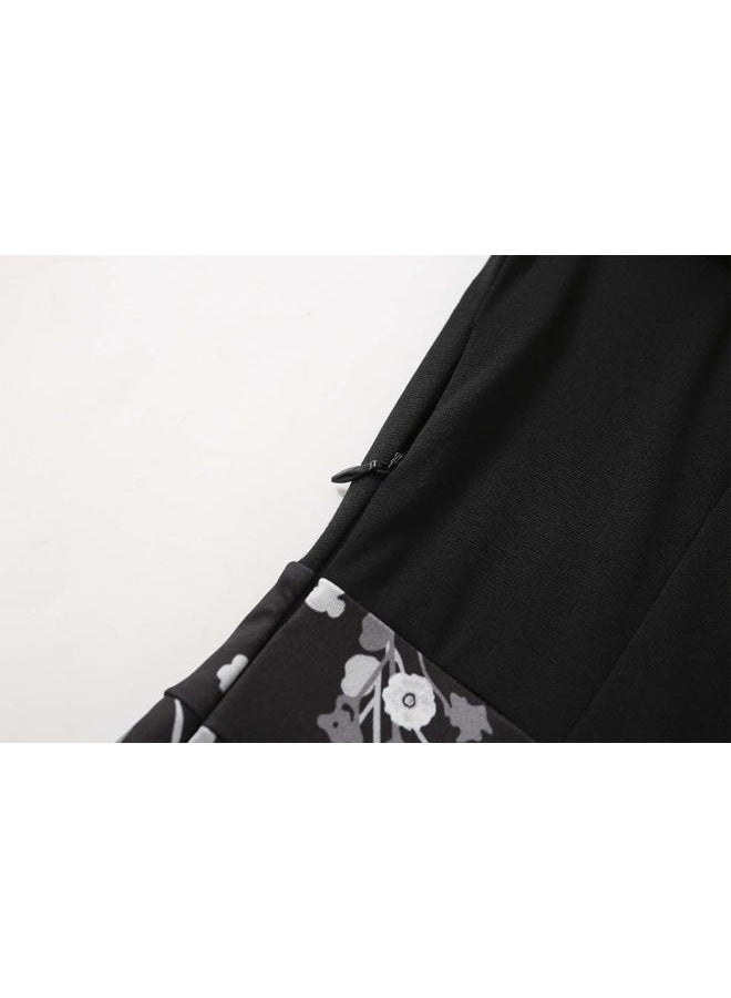 HELYO Women's Elegant Vintage Cotton Casual Floral Print Work Party A-Line Swing Dress with Pockets 162, Black Floral-978, L - Image 4