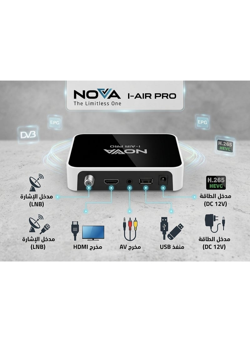 نوفا رسيفر ستالايت نوفا I-AIR PRO المطور - فائق الجودة HD - يدعم خاصية المالتي ستريم وتقنية ضغط الفيديو H.265. - Image 3