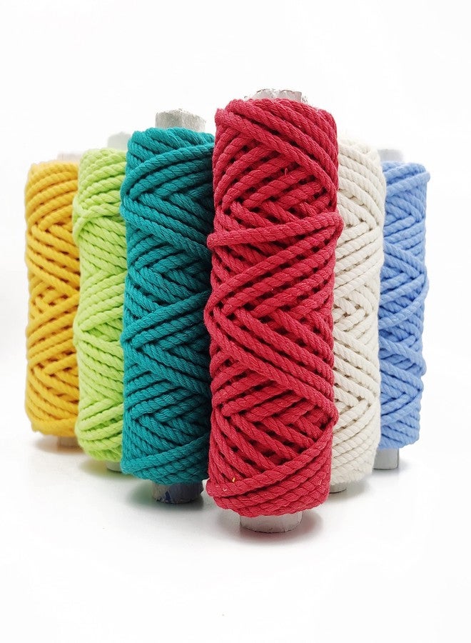Bobbiny 3Ply Twisted Macrame Cotton Cord Dori (Each Color 4mm 10 Meter) Thread for Macrame DIY and Other Projects_Green,Sea Green,M Yellow,Red,Sky,Off White. - Image 1