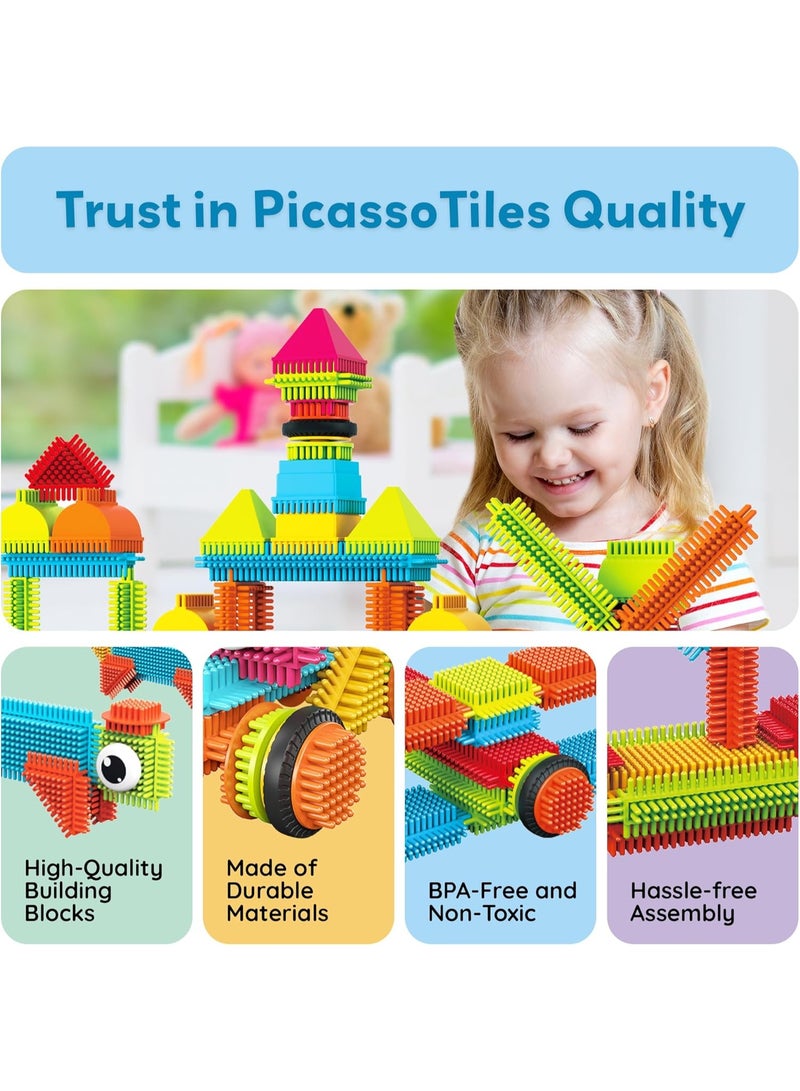 PicassoTiles مجموعة بيكاسو تايلز كتل مغناطيسية على شكل قنفذ 240 قطعة | بلاطات مغناطيسية | ألعاب STEM | مجموعة ألعاب تعليمية | كتل تكديس | تعزز مهارات حل المشكلات والمهارات الحركية الدقيقة | تحسن التنسيق والإبداع | هدية للأطفال والرضع | مجموعة بناء لتطوير عقل الطفل - Image 3