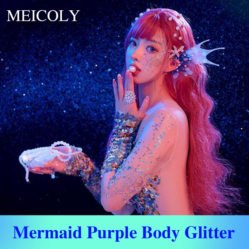 MEICOLY Light Purple Hair Glitter,Chameleon Purple Mermaid Face Glitter,Glitter Face Paint for Halloween,Mardi Gras Outfit for Women,Rave Glitter Makeup Sparkle Chunky Glitter for Women,50ml - Image 2