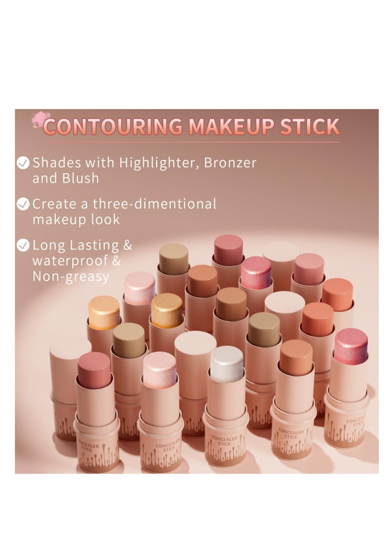 3 Colors Cream Contour Sticks Kit Contour Highlighter Blush Makeup Set Blusher Bronzer Highlighting Sticks for Cheek Long Lasting Smooth Natural Face Contouring Illuminator - Image 3