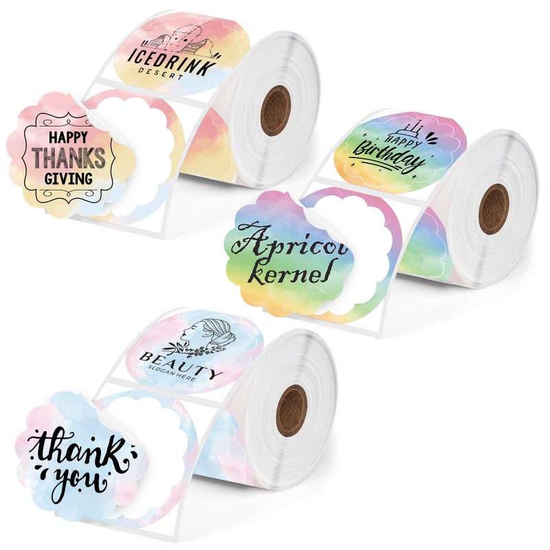 HUIJUTCHEN 3 Rolls Thermal Labels Custom Sticker for Phomemo M110 M220 M221 M120 M200 Label Maker Printer 50x50MM Gradient Colorful Flower Edge Waterproof Address Label Paper for DIY,Design,Price,Name - Image 1