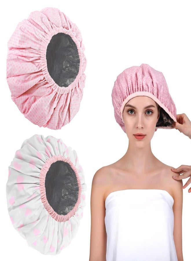 Quilax 2Pcs Pink Deep Conditioning Hot Oil Hair Treatment Caps, Double Layer, Waterproof Deep Conditioning Hair Cap, Reusable Shower & Steam Caps - Image 1