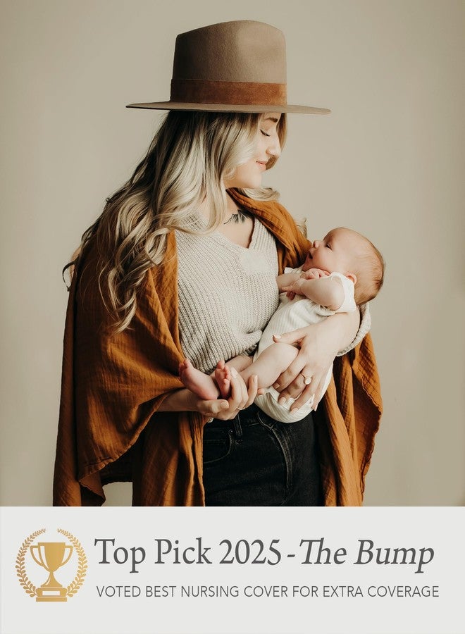 Kishu Baby Indi by Kishu Baby Organic Muslin Nursing Cover - Fairtrade Shawl-Style Breastfeeding Cover, Breathable Scarf Wrap for Moms, Privacy Nursing Cover Up (Caramel) - Image 5