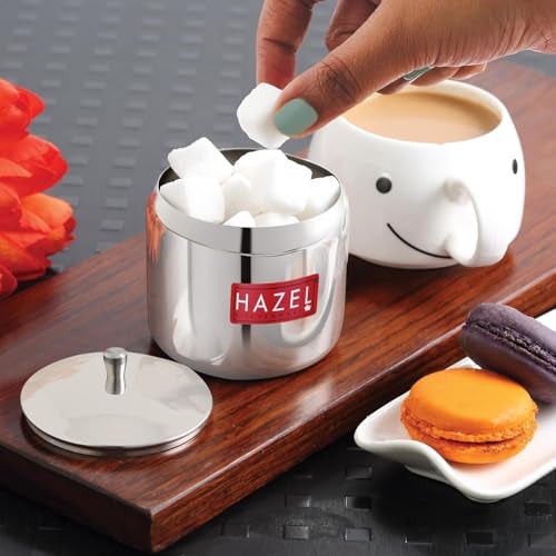 HAZEL Stainless Steel Sugar Pot with Lid, 300ML Tea,Coffee & Sugar Jar, Compact Kitchen Storage Container for Countertop, Easy-to-Clean Jar - Image 2