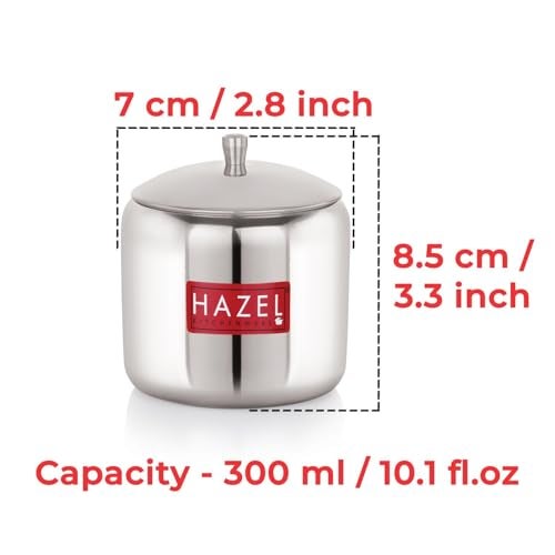 HAZEL Stainless Steel Sugar Pot with Lid, 300ML Tea,Coffee & Sugar Jar, Compact Kitchen Storage Container for Countertop, Easy-to-Clean Jar - Image 3