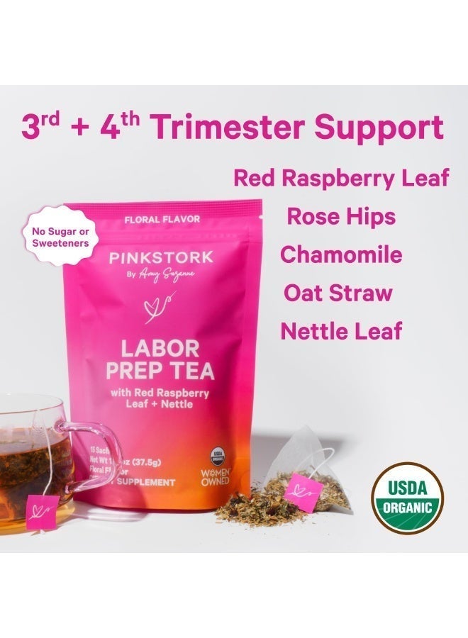 Pink Stork شاي تحضير المخاض مع ورق التوت الأحمر + القراص، 15 كيس، نكهة زهرية، للشاي الساخن أو المثلج، مكمل غذائي - Image 3