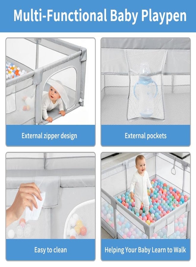 Arejonner 78"x78" Baby Playpen, Large Safety Area & Modern Toy Storage - Gray - Image 4