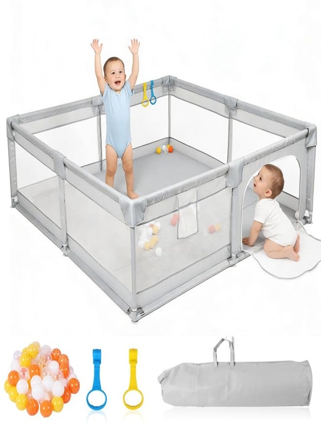 Arejonner 78"x78" Baby Playpen, Large Safety Area & Modern Toy Storage - Gray - Image 1