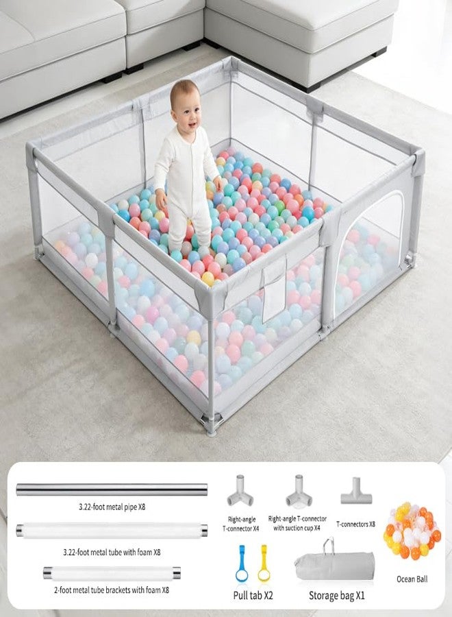 Arejonner 78"x78" Baby Playpen, Large Safety Area & Modern Toy Storage - Gray - Image 3