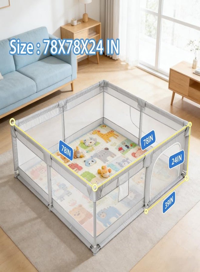 Arejonner 78"x78" Baby Playpen, Large Safety Area & Modern Toy Storage - Gray - Image 2