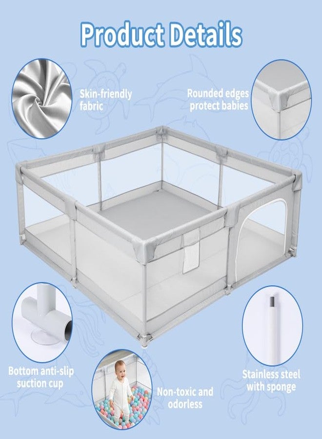 Arejonner 78"x78" Baby Playpen, Large Safety Area & Modern Toy Storage - Gray - Image 5