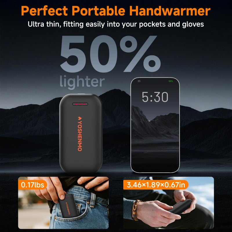YOSHENMO Hand Warmers Rechargeable, Electric Hand Warmer Reusable, AI Smart Chips 20Hrs Long Safe Heat,Gifts for Christmas Outdoor/Indoor/Golf/Camping/Hunting/Pain Relief (2 Packs) - Image 4