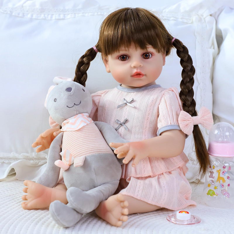 SCOM Lifelike Reborn Doll Full Silicone Body 18 Inch Realistic Dolls Girl with Long Hair Handmade With Cloths and Accessories For Christmas Birthdays Idea Gift for Mothers Girls and Collectors - Image 3