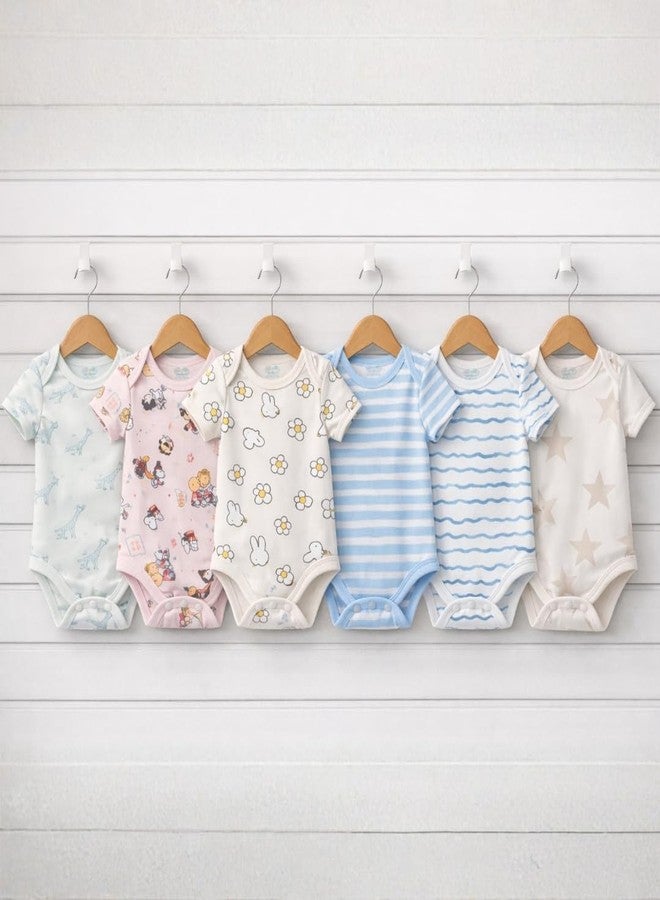 ZIKKU Baby Cotton Onesies Pack of 6 | Soft Cotton Baby Rompers for Boys & Girls | Printed Newborn Baby Bodysuit Set | Comfortable (9-12 Months) - Image 4
