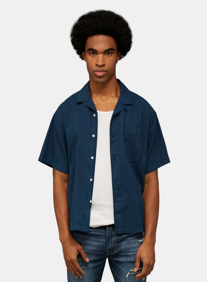 American Eagle AE Relaxed Fit Linen-Blend Camp Collar Shirt - Image 1