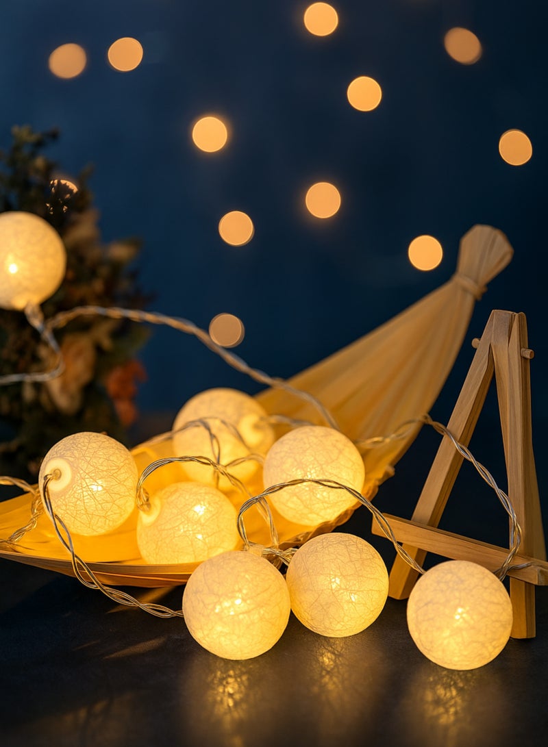 LED Ball String Lights | Warm White Cotton Ball Fairy Lights for Indoor & Outdoor Decoration, 3m (20 LEDs) | Decorative Lighting for Party, Christmas, Diwali, Ramadan, Wedding & Home Décor - DPL 782 - Image 4