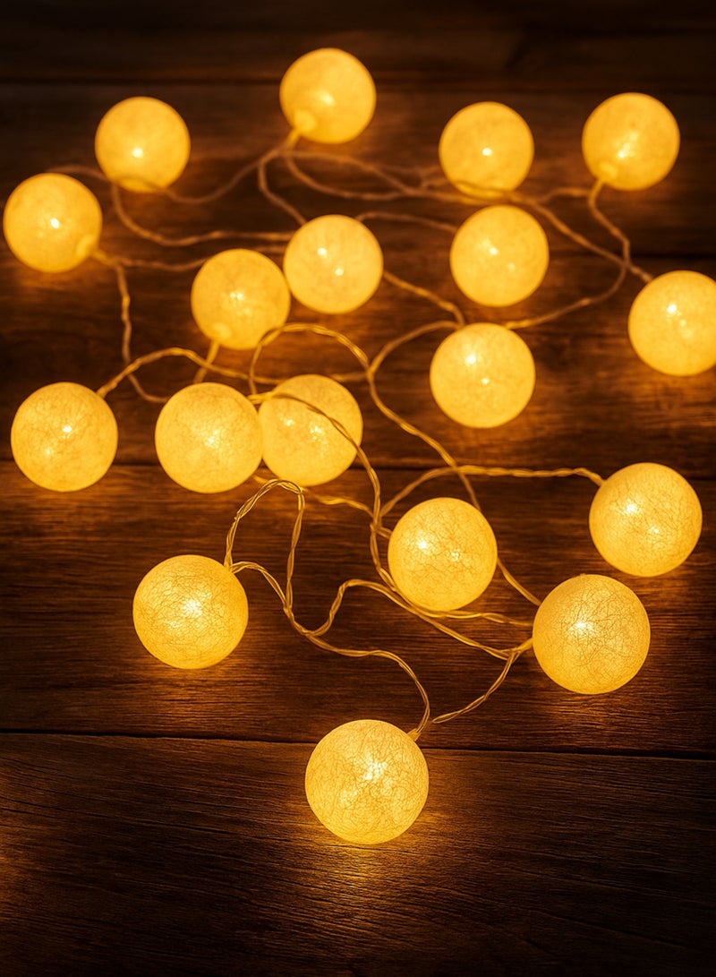 LED Ball String Lights | Warm White Cotton Ball Fairy Lights for Indoor & Outdoor Decoration, 3m (20 LEDs) | Decorative Lighting for Party, Christmas, Diwali, Ramadan, Wedding & Home Décor - DPL 782 - Image 5