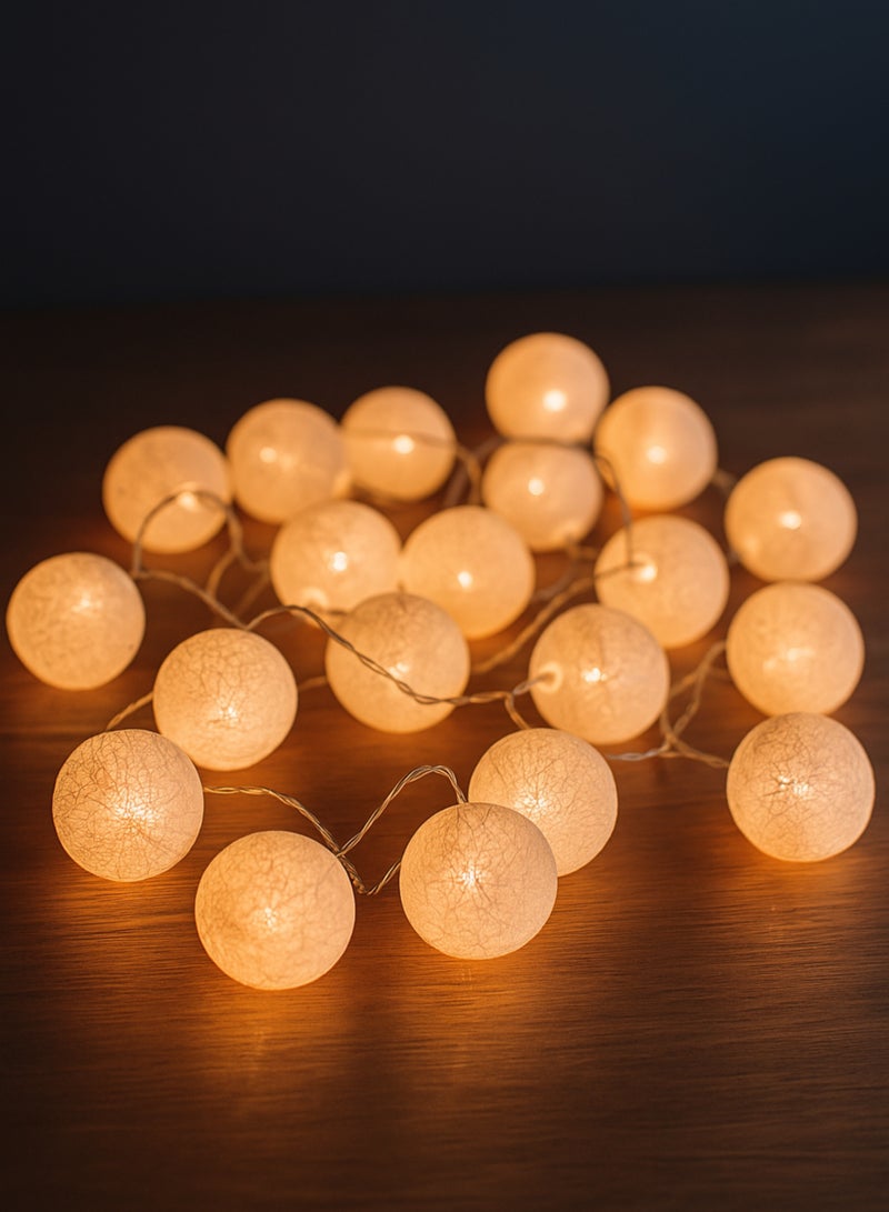LED Ball String Lights | Warm White Cotton Ball Fairy Lights for Indoor & Outdoor Decoration, 3m (20 LEDs) | Decorative Lighting for Party, Christmas, Diwali, Ramadan, Wedding & Home Décor - DPL 782 - Image 3