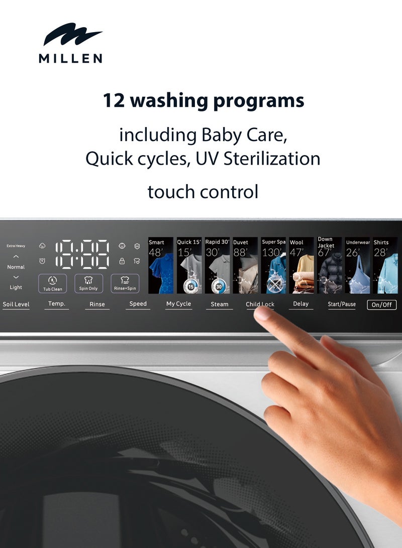 MILLEN 12kg Front Load Washing Machine – 3Y Warranty, Inverter Motor, Large Capacity, Smart & Powerful, 12 kg МWM12012WIDD White - Image 3