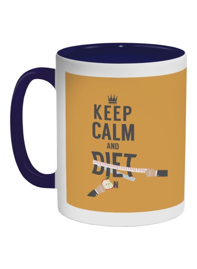 Keep Calm And Diet Printed Coffee Mug Yellow/Black/White 325ml