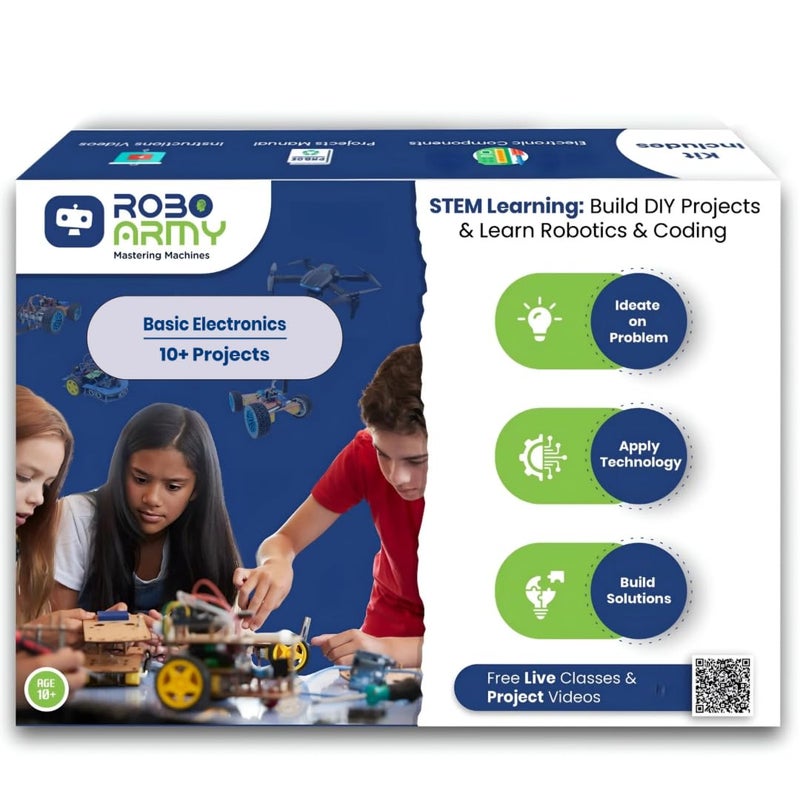 Roboarmy Electronics & Robotics Learning Kit for Class 4-5 | 10+ DIY STEM Projects: Hand Sanitizer, Line Follower & More| Video Tutorials | for Age 10+ | Robokit 1A - Image 1