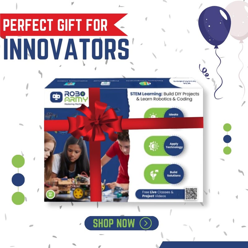 Electronics & Robotics Learning Kit for Class 4-5 | 10+ DIY STEM Projects: Hand Sanitizer, Line Follower & More| Video Tutorials | for Age 10+ | Robokit 1A
