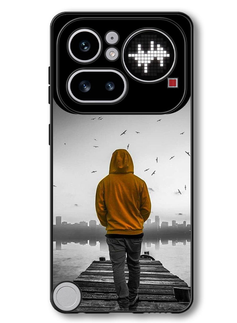 ثيودور جراب متوافق مع هاتف Nothing 4a Pro بشاشة 6.83 بوصة، يوفر حماية من الصدمات، بتصميم مستوحى من شخصية Sad Boy Walking. - Image 1
