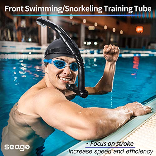 Seago Swim Snorkel for Lap Swimming, Dry Top Front Swimmer Gear for Adult Youth, Training Equipment in Pool and Open Water with Comfy Easy to Adjust Head Pads Food-Grade Silicone Mouthpiece - Image 2