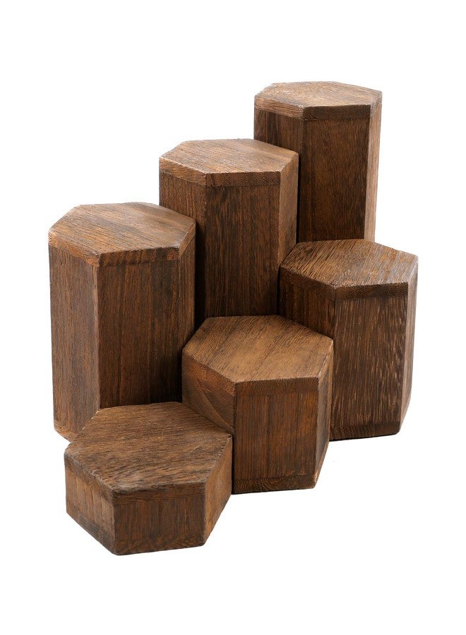 MOOCA Wooden 6 Pcs Hexagon Risers for Display Jewelry and Accessories Display Stand, Brown - Image 3