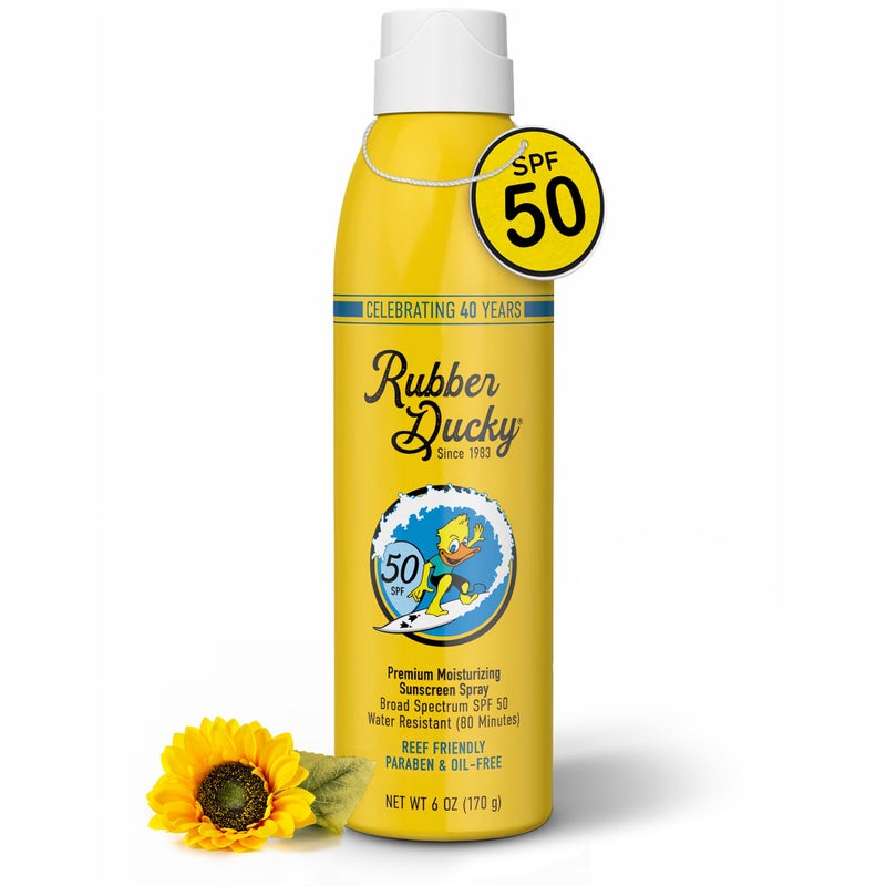 Rubber Ducky - Moisturizing Sunscreen Spray SPF 50, Easy To Apply, No White Residue, Reef Safe, Sun Protection, Water Resistant, Vegan, Broad Spectrum Sunscreen for Face and Body - Beach Scent (6 Oz) - Image 1
