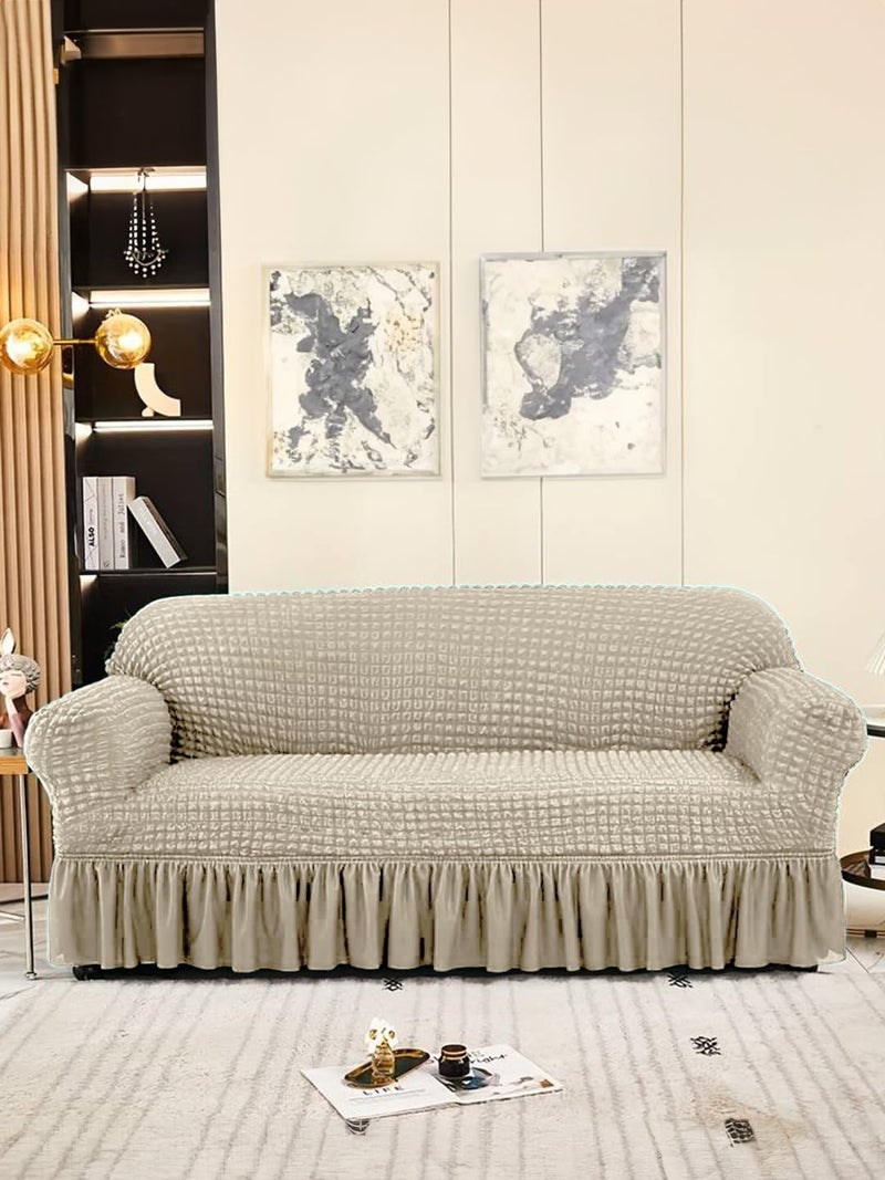 VORHANG Stretch Sofa Slipcover Easy Fitted Sofa Couch Cover with Skirt Beige 3 Seater Pack of 1