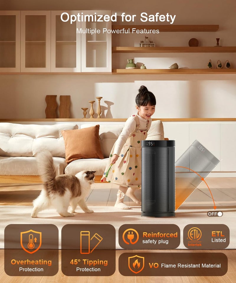 Sunnote Space Heater for Indoor Use, 1500W Electric & Portable Ceramic Heaters with 80Â°Oscillating, Thermostat, 3 Modes, 24Hrs Timer, Room Heater with Remote, Fast Heating Safe for Bedroom Room Use - Image 5