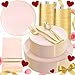 NOCCUR 350PCS Pink Plates Disposable Pink Gold Plastic Dinnerware Set for 50 Guests Include 100 DinnerDessert Plates150 Cutlery50 Cups50 Napkins Ideal for PartyWeddingValentines Day - Image 1