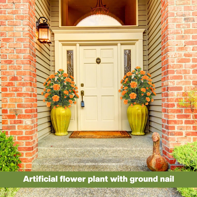 Lunmon 2 Pack 3ft Artificial Camellia Plants Tree 36" Faux Camellia Flower with Spike UV Resistant Realistic Fake Floral Blooming Bush for Indoor Outdoor Front Door Porch Backyard Garden, Orange - Image 4