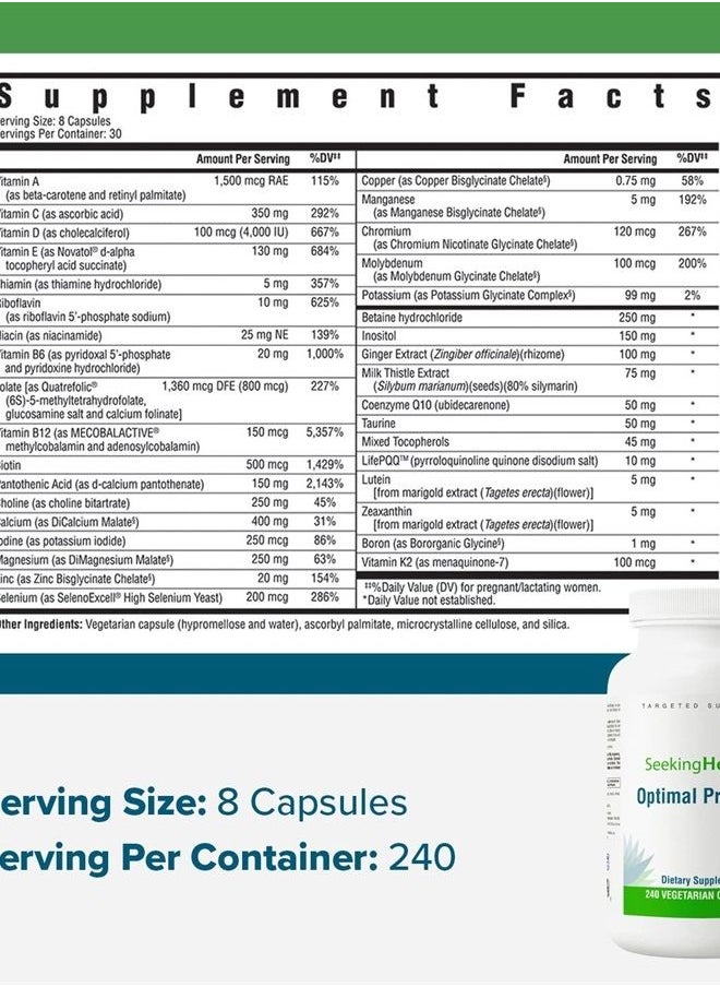 Seeking Health Optimal Prenatal, Women's Vitamin with B12, Methylfolate, Choline, Methylation Support, Nutrients to Support Fertility, Pregnancy & Breastfeeding, Vegetarian Capsules (240 Capsules) 