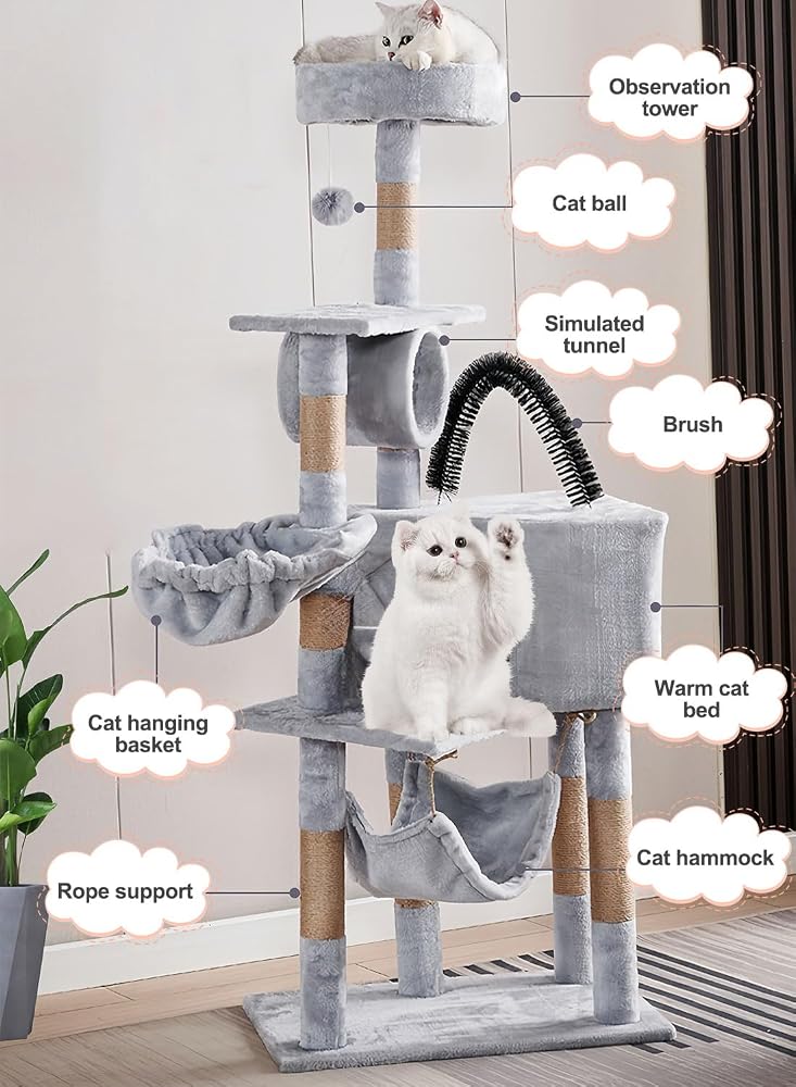 Sharpdo Multifunctional Cat Tree Cat Climbing Frame Cat Houses (Gray) - Image 2