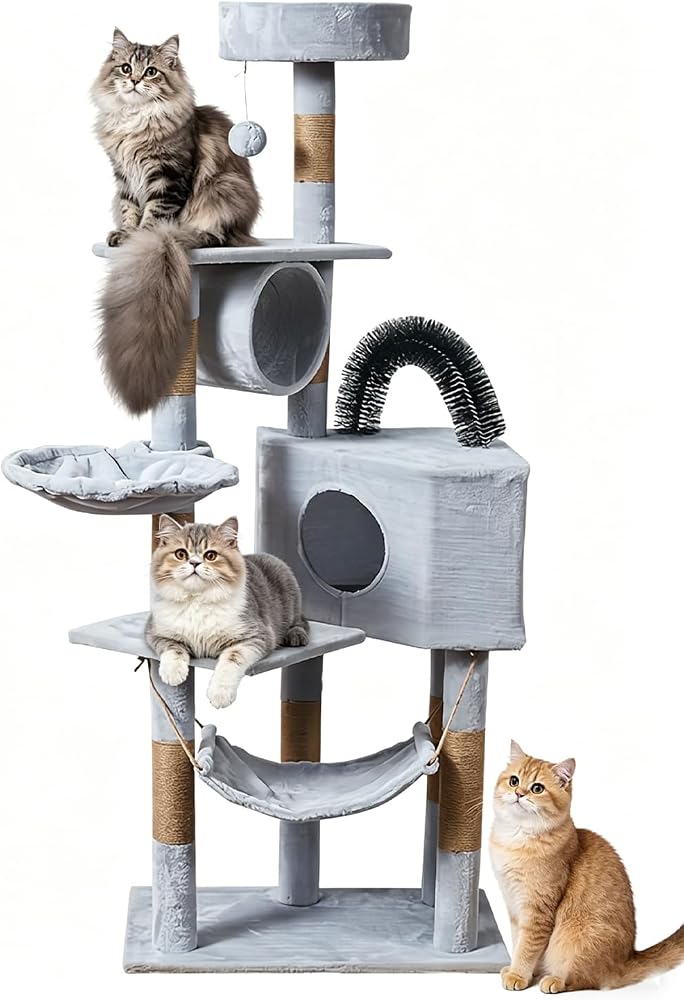 Sharpdo Multifunctional Cat Tree Cat Climbing Frame Cat Houses (Gray) - Image 1
