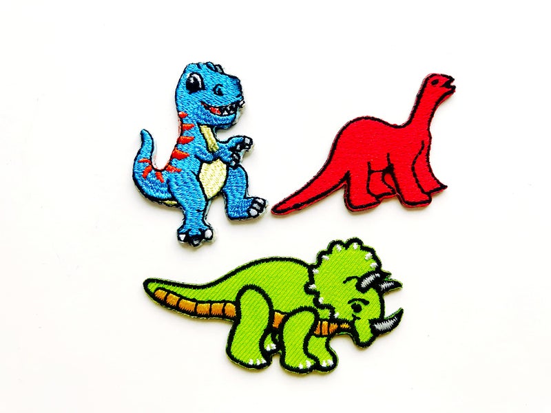 TygaThai TH Set of 3 pcs Mini Trex Brachiosaurus Triceratops Dinosaur Cute Cartoon2 Patches Sew Iron on Embroidered Applique Badge Sign Patch Clothing CostumeBlue Green RedSmall